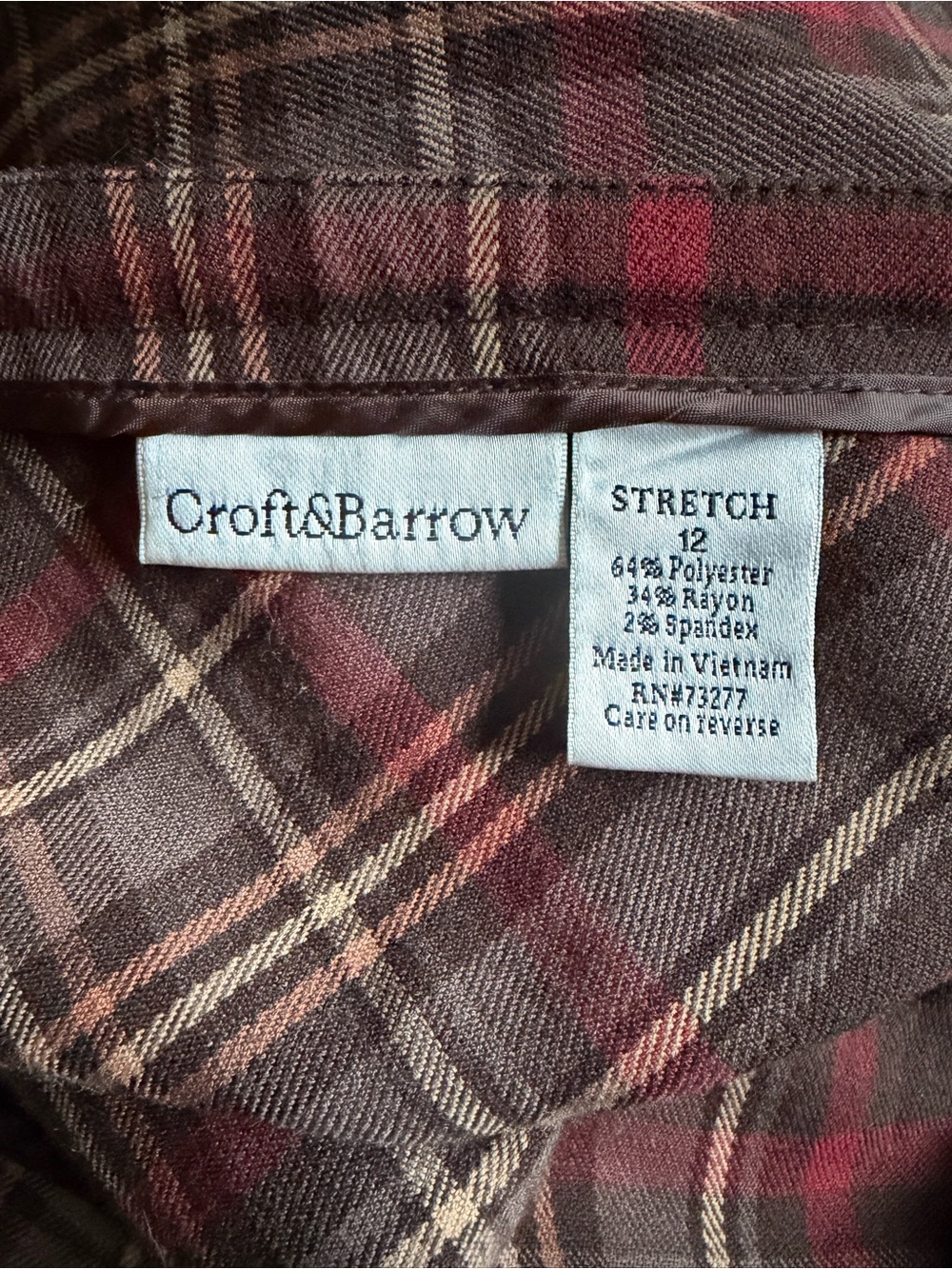 Croft & Barrow Plaid Midi Skirt 12 Dark Academia Fall Brown Red A Line - Picture 4 of 8